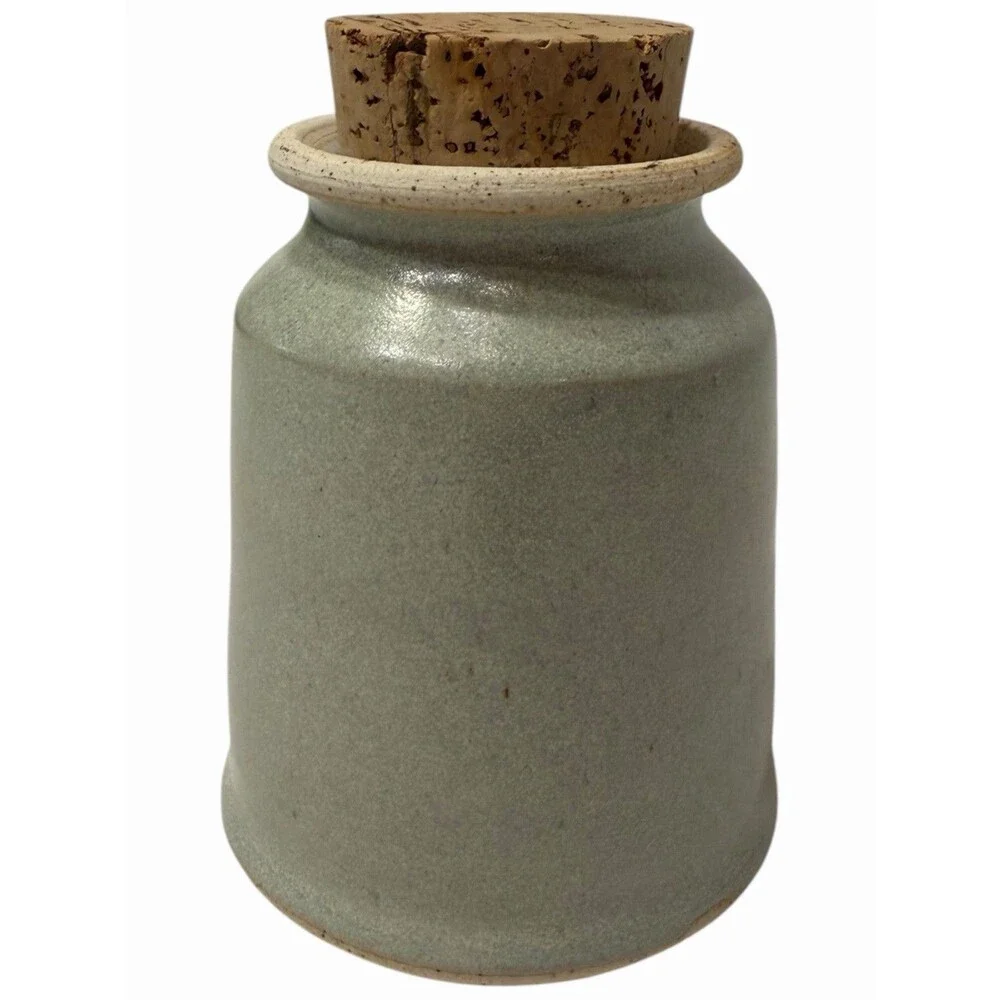 Stoneware Cork Lid Jar 20-20 Hindsight Brophy Pottery Humor Storage Jar Vintage